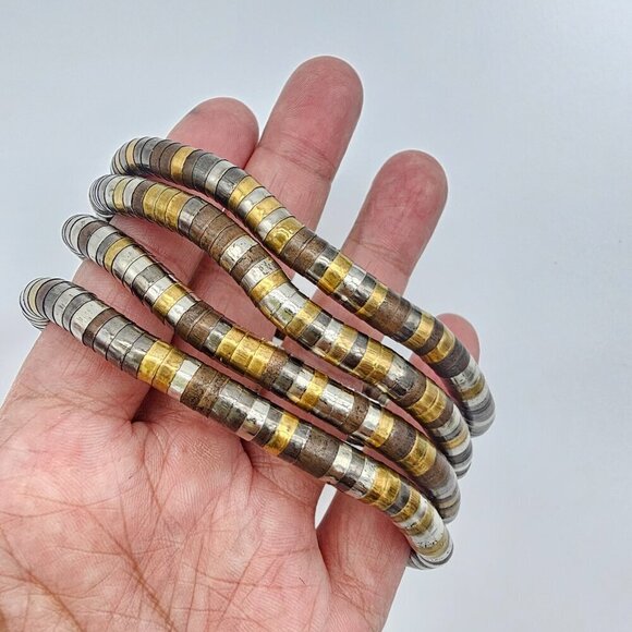 Mixed Metal Coil Necklace/Bracelet Moldable/Snake Coil Jewelry Retro Silver Gold - Picture 5 of 8